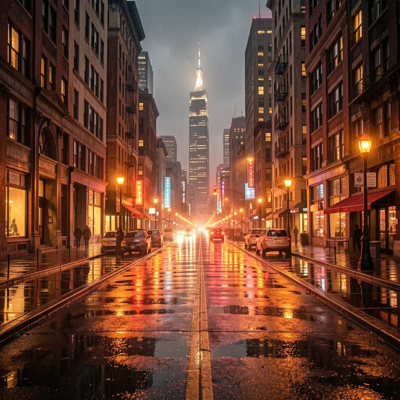 City Lights and Ember Glow