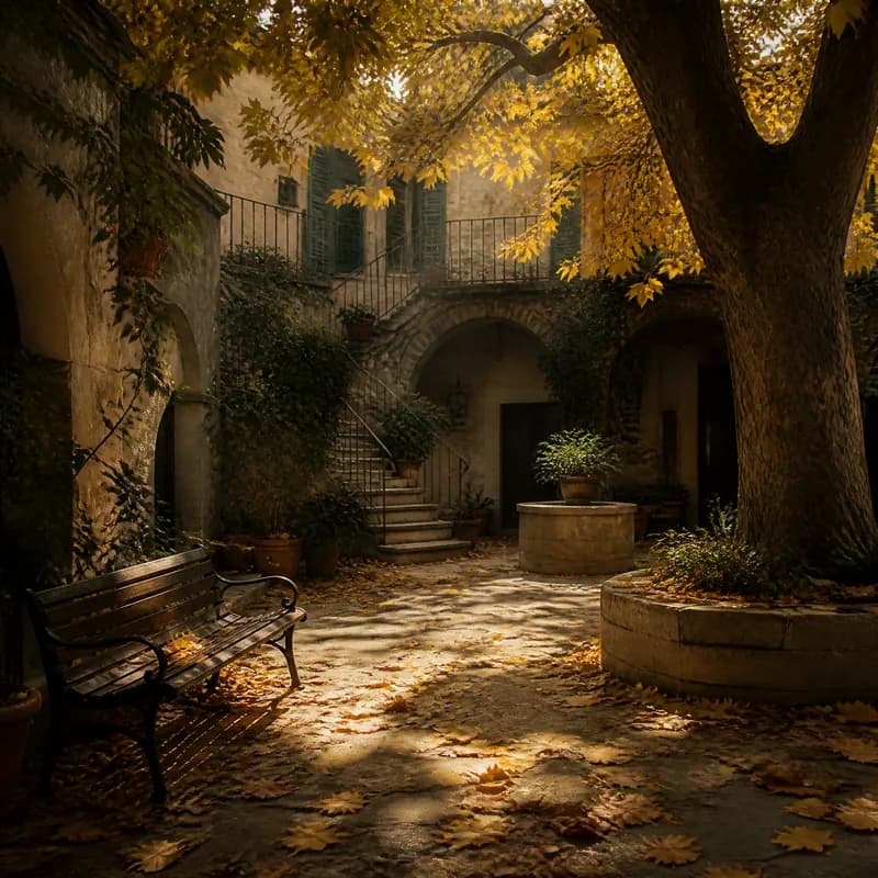 Courtyard Leaf-Swept Hour