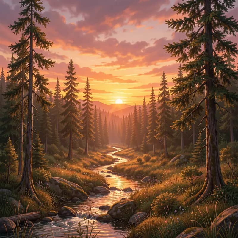 Across the Treeline at Sunset
