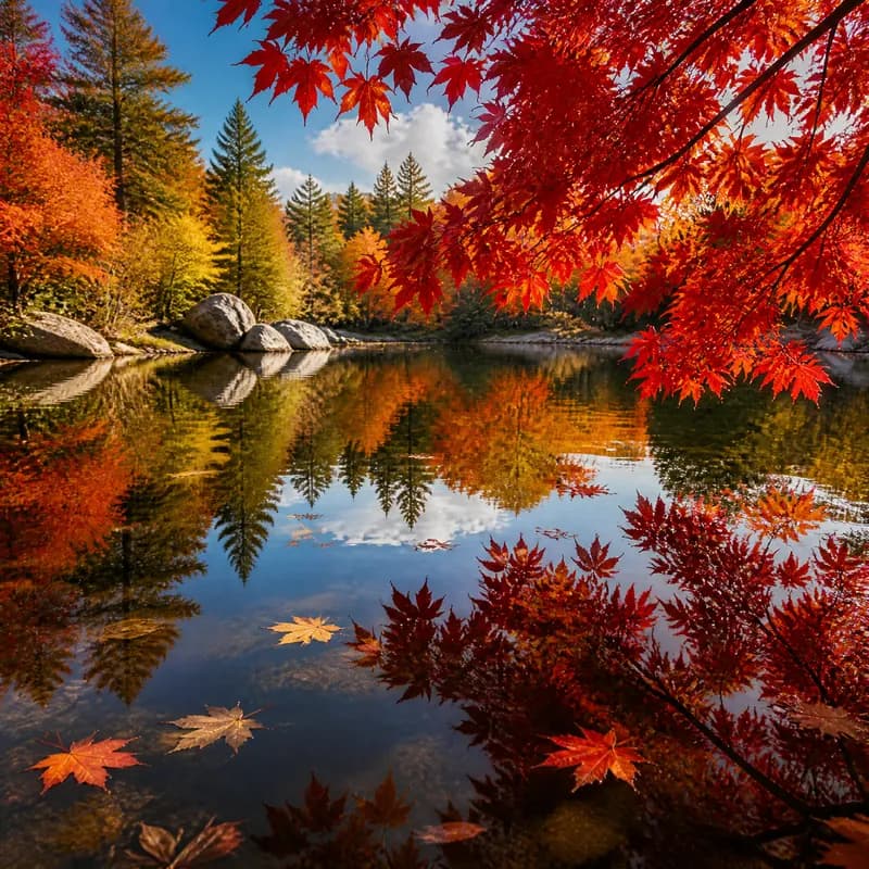 Maple Leaf Pond Reflections
