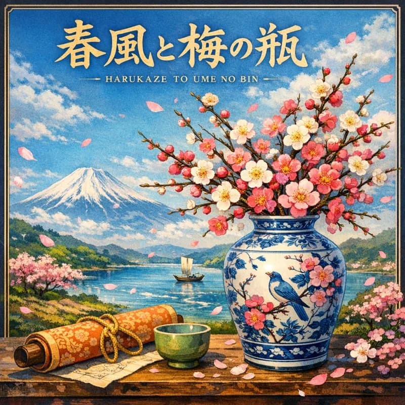 春風と梅の瓶