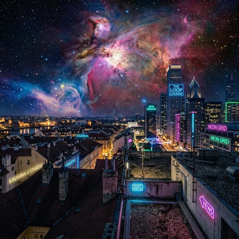 Nebula Over Neon Rooftops