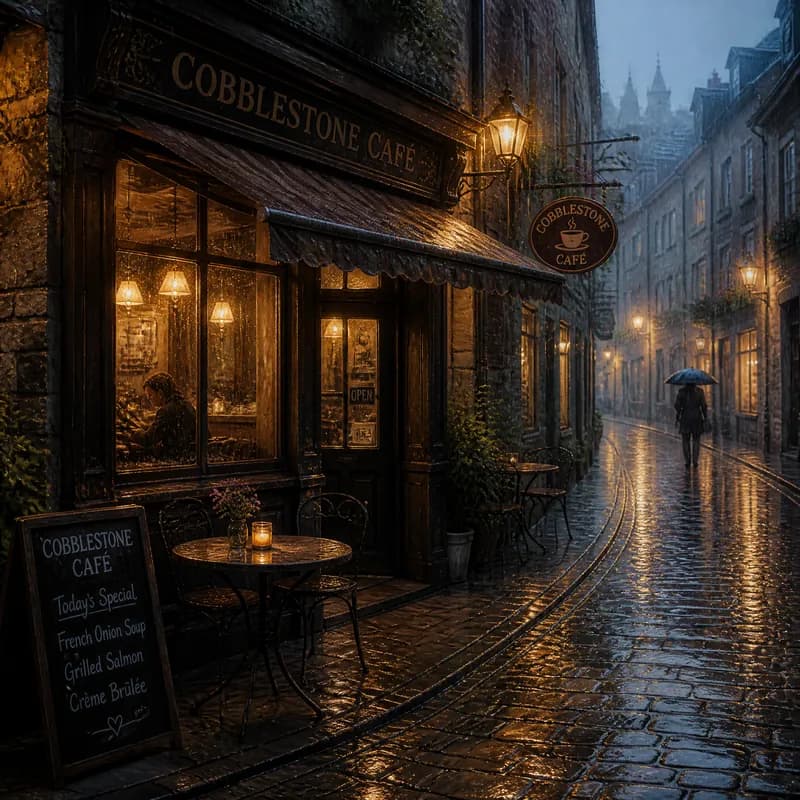 Cobblestone Cafe Rain